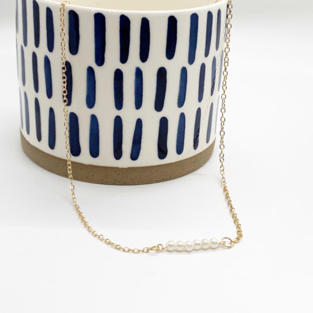 NEW Dainty Gold Chain with Pearl Bar Necklace